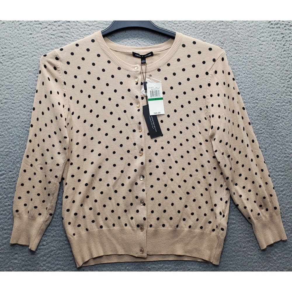 Cable & Gauge Cardigan Sweater Womens Large Multi Polka Dot Knit Button Front